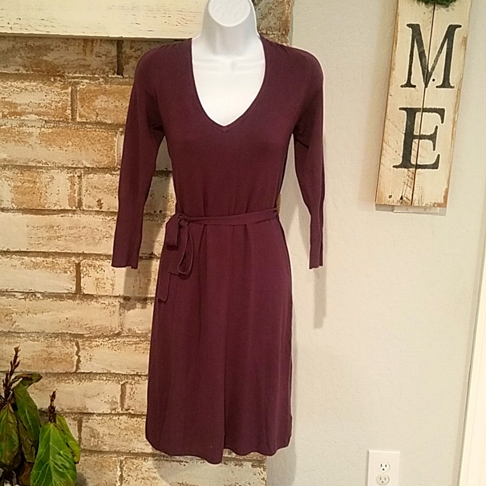 BCBGMaxAzria V Neck Sweater Dress in Plum